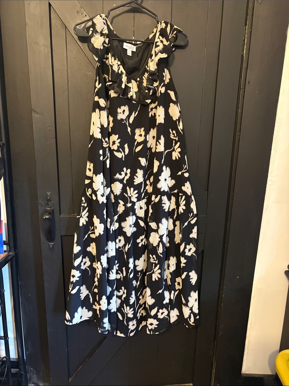Madewell Black Floral Ruffle Maxi Dress
